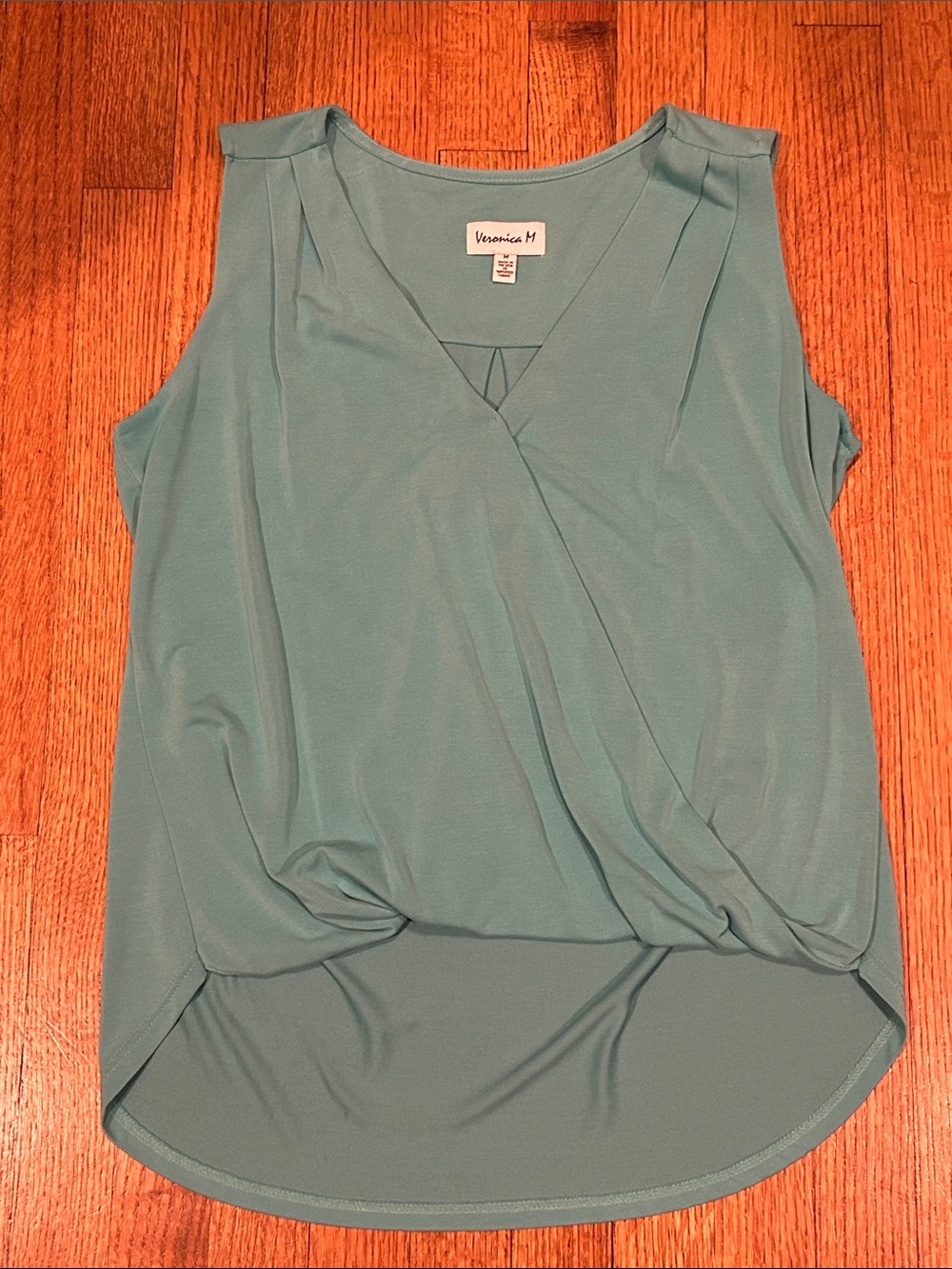 Veronica M Turquoise  Sleeveless Faux-Wrap Blouse Size Medium